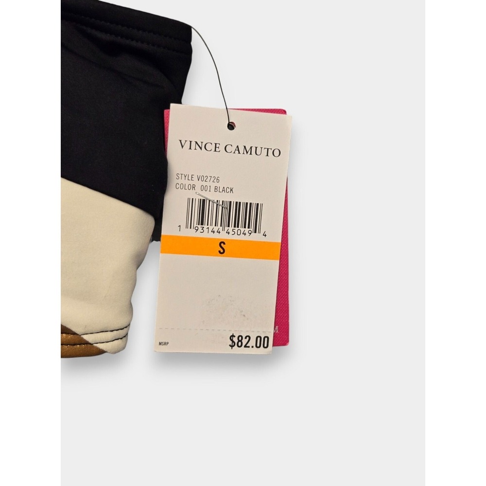 Vince Camuto Bandeau Bikini Top Black Metallic Gold Stripe S Retro Beach NWT - Picture 3 of 7